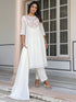 Janasya Women's Off White Pure Cotton Yoke Embroidered A-line Kurta Set